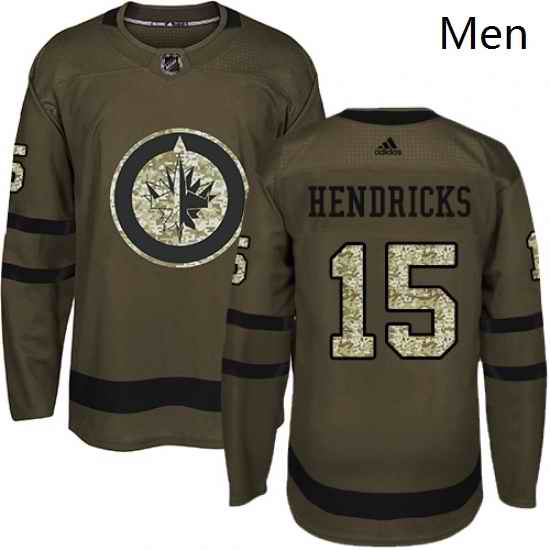 Mens Adidas Winnipeg Jets 15 Matt Hendricks Authentic Green Salute to Service NHL Jersey